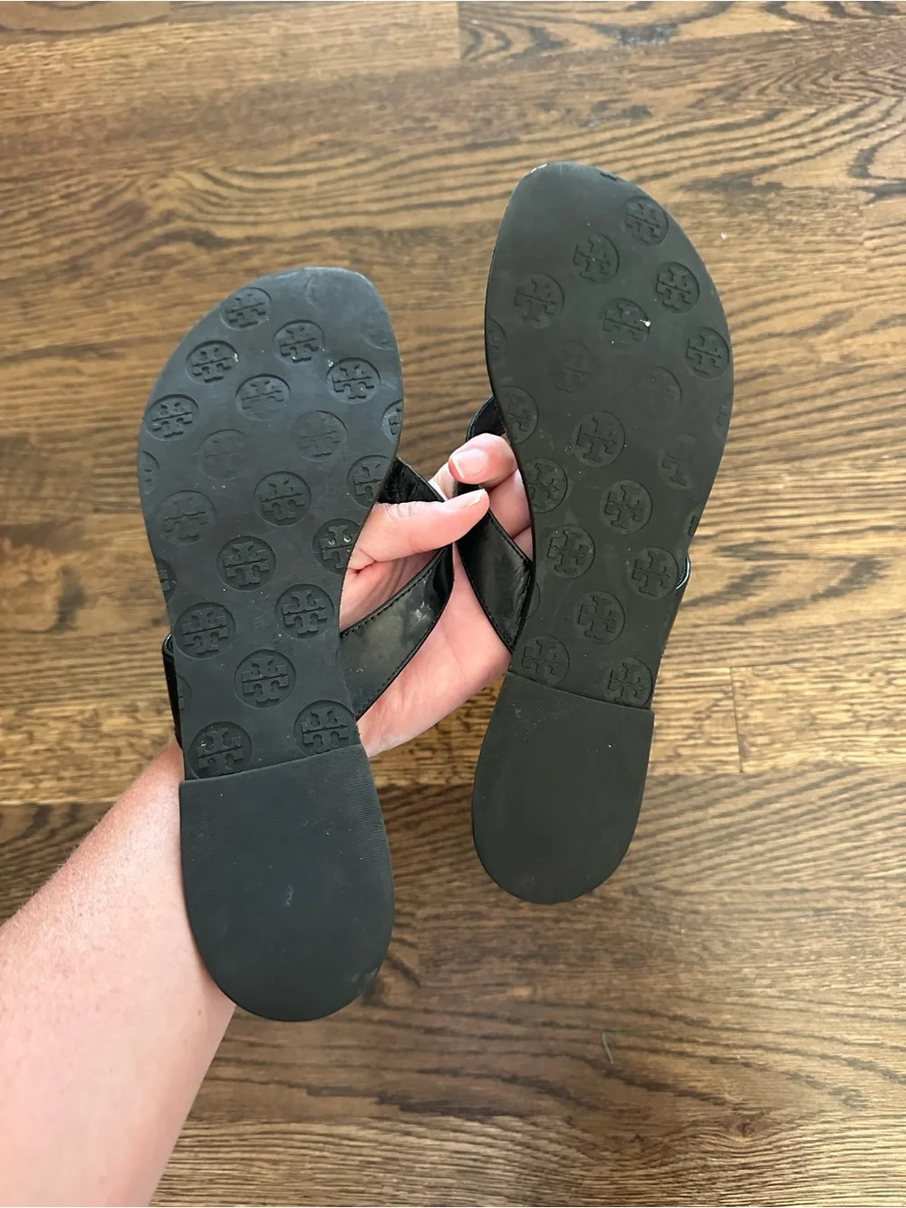Tory Burch Black Patent Logo Thong Sandals